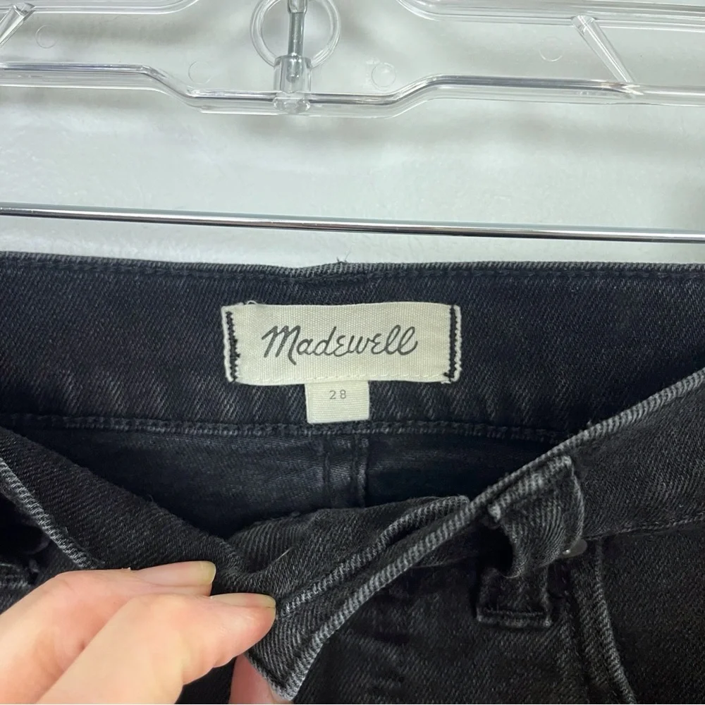 Madewell Black Denim Mini Skirt Size 28 Raw Hem Stretch